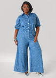 Sequined Denim Wide Leg Jumpsuit