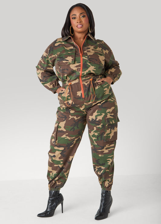 Camo Print Joggers Jumpsuit