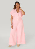 Wide Leg Frayed Denim Jumpsuit