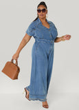 Frayed Denim Wide Leg Jumpsuit
