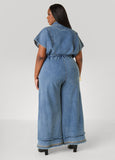 Tall Frayed Denim Wide Leg Jumpsuit