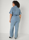 Bow Embellished Denim Jumpsuit