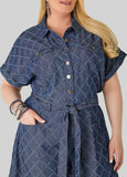 Checked Distressed Denim Romper