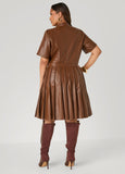 Pintucked Faux Leather Dress
