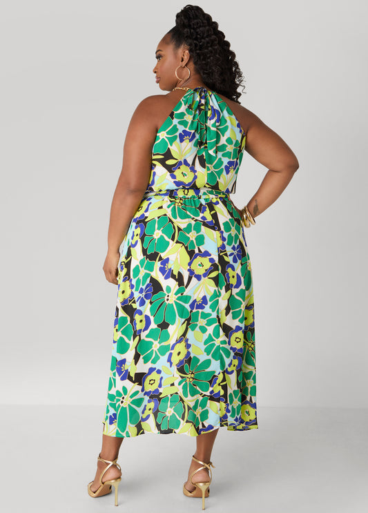 Chain Trimmed Floral Print Dress