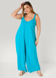Plus Size Wide Leg Jumpsuit Summer Sleeveless Woven Jumpsuit