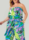 Strapless Leaf Print Jumpsuit