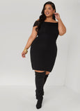 Plus Size Ribbed Off The Shoulder Mini Dress