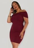 Plus Size Ribbed Off The Shoulder Mini Dress