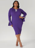 Plus Size Crystal Bows Cutout Sweater Dress
