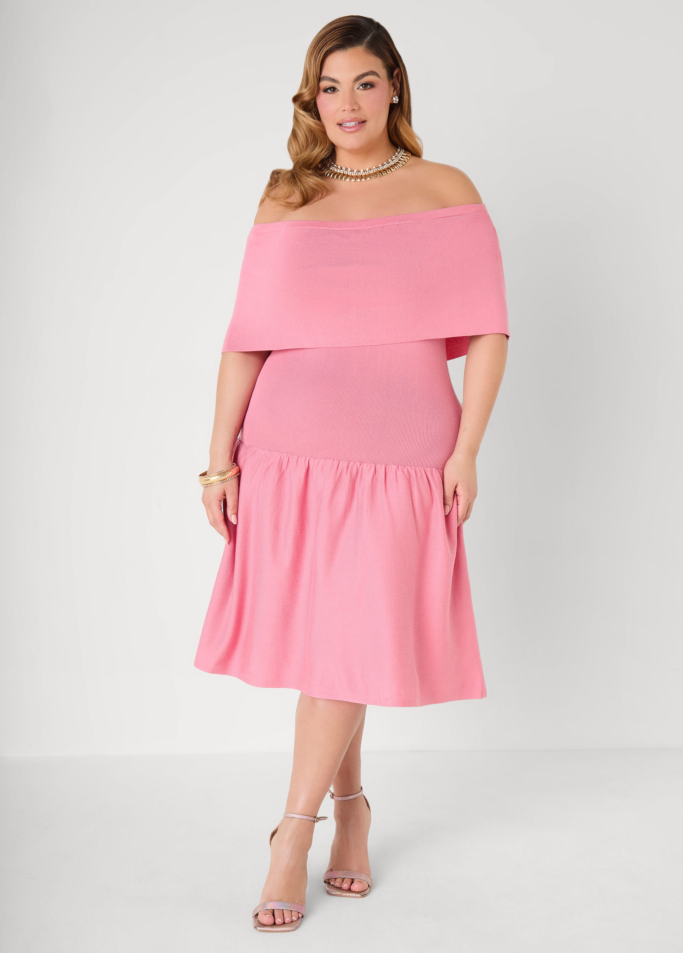 Off The Shoulder Sweater Dress – Ashley Stewart