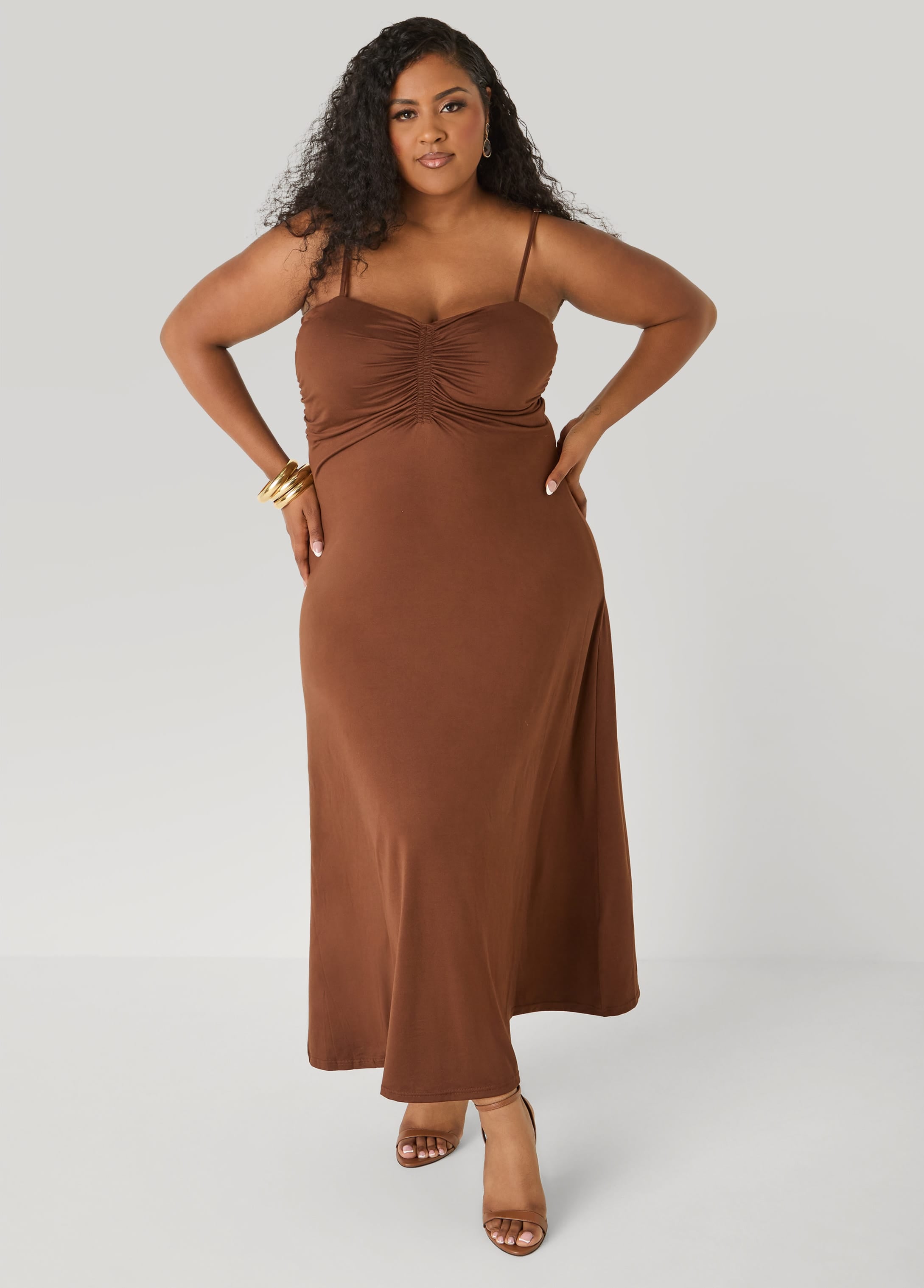 Plus Size Ruched Maxi Dress, Red, 2X