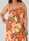 Ruched Floral Print Maxi Dress