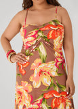 Ruched Floral Print Maxi Dress