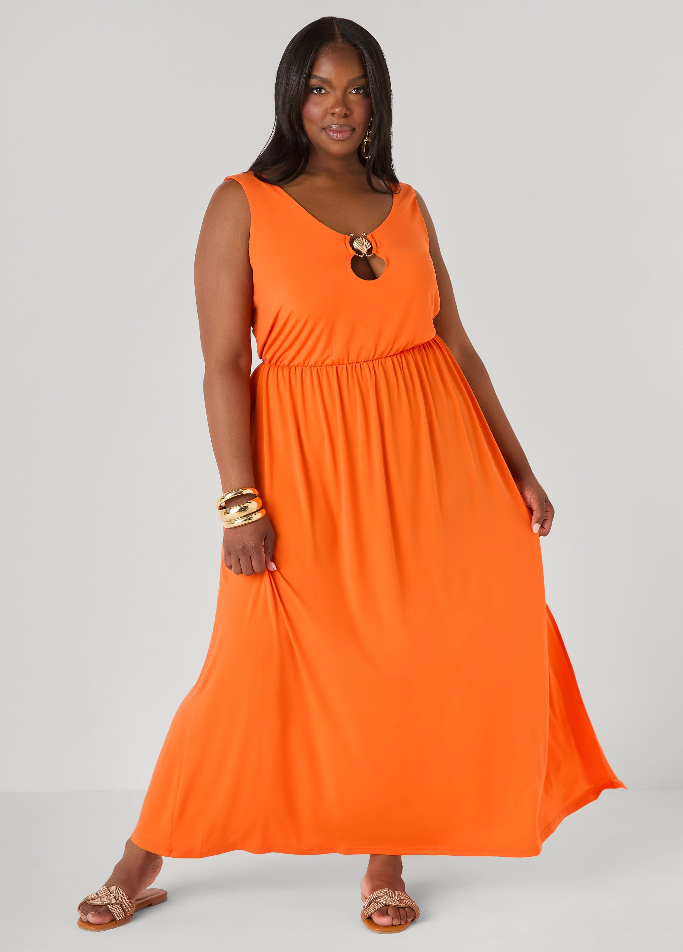 Plus Size Shell Embellished Maxi Dress, Orangeade, 26/28
