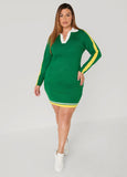 Striped V Neck Polo Dress