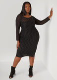 Polka Dot Flocked Mesh Midi Dress