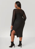 Polka Dot Flocked Mesh Midi Dress