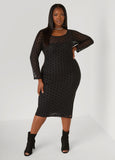 Polka Dot Flocked Mesh Midi Dress