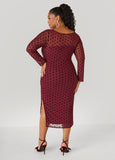 Polka Dot Flocked Mesh Midi Dress