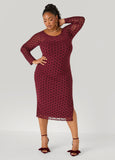 Polka Dot Flocked Mesh Midi Dress