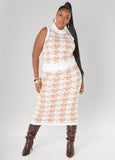 Plus Size Sleeveless Houndstooth Sweater Office Core Three Piece Set
