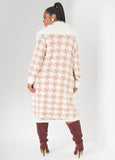 Faux Fur Trimmed Houndstooth Duster
