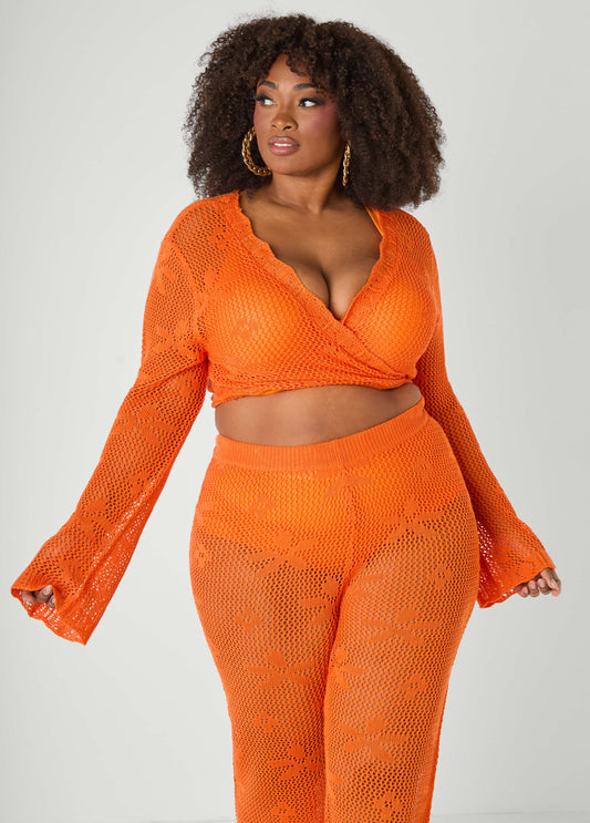 Plus Size Crochet Knit Top Plus Size Open Knit Crop Top Matching Set
