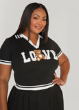 Plus Size Love Appliqued Polo Shirt