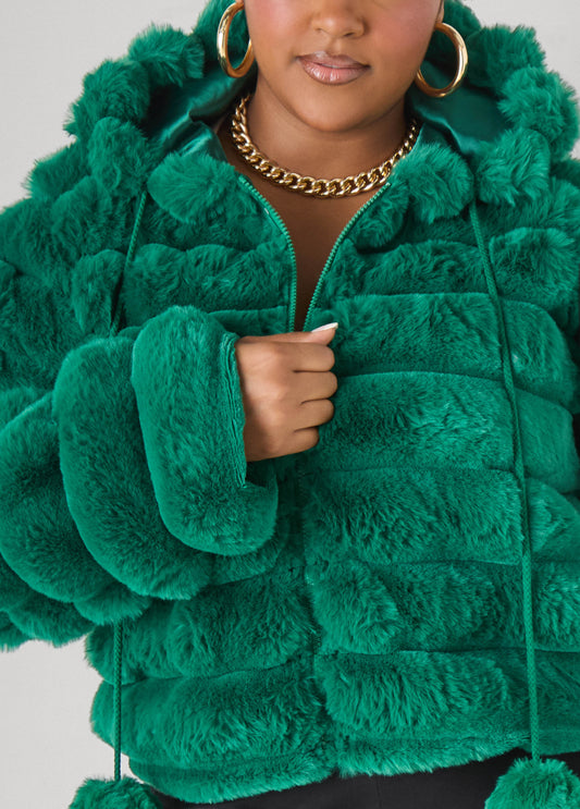 Pom Pom Faux Fur Jacket