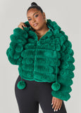 Plus Size Pom Pom Faux Fur Jacket