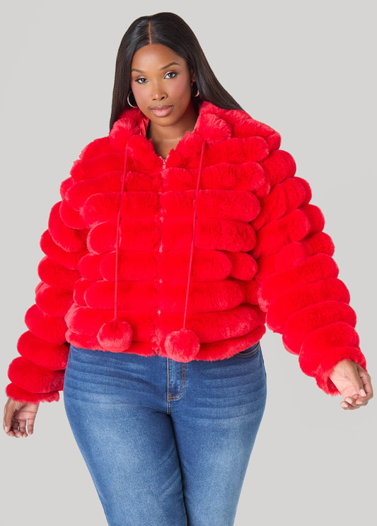 Puff Effect Faux Fur Jacket