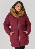 Plus Size Faux Fur Trimmed Quilted Coat