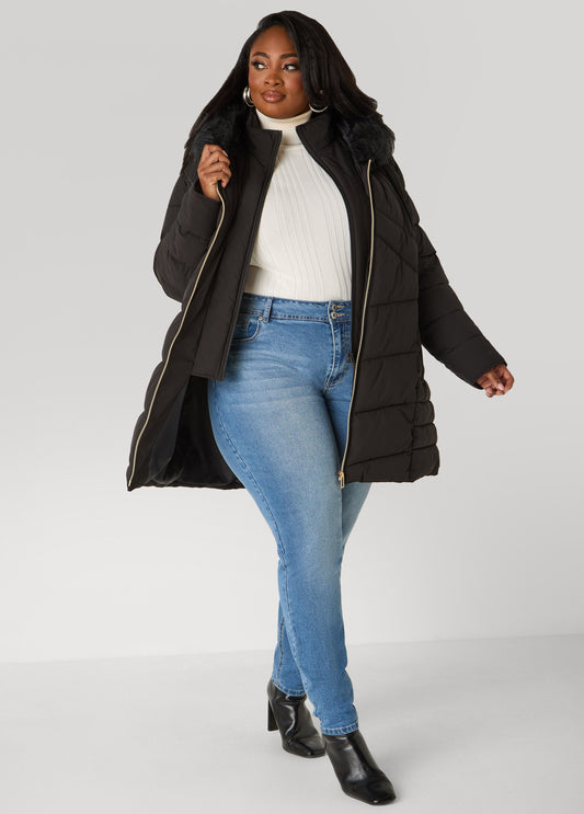 Faux Fur Trimmed Quilted Coat