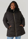 Plus Size Faux Fur Trimmed Quilted Coat