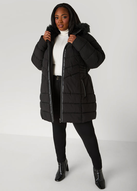 Plus Size Faux Fur Trimmed Puffer Coat