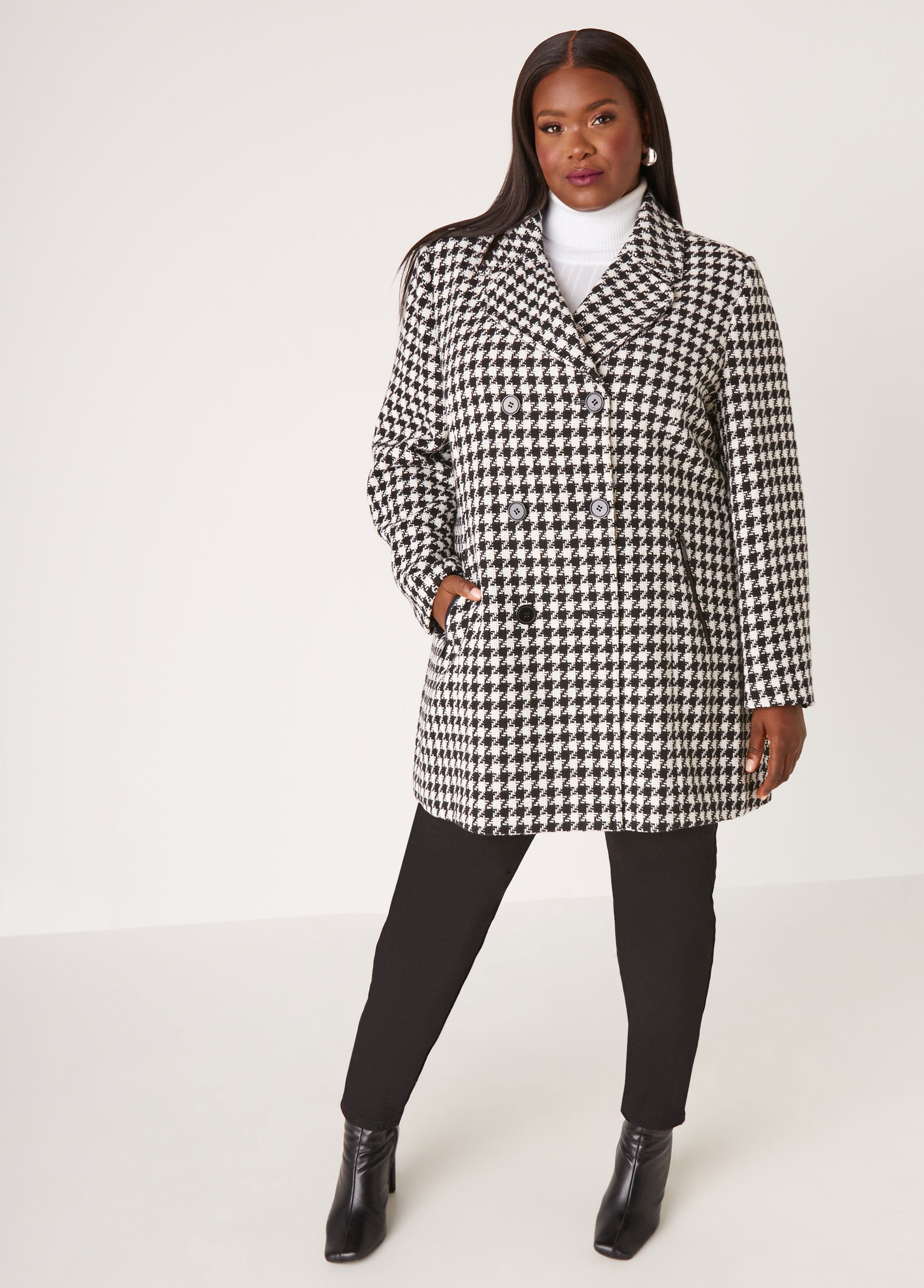 Plus Size Houndstooth Coat Trendy Plus Size Double Breast Plus Size Houndstooth Coat Trendy Plus Size Double Breast