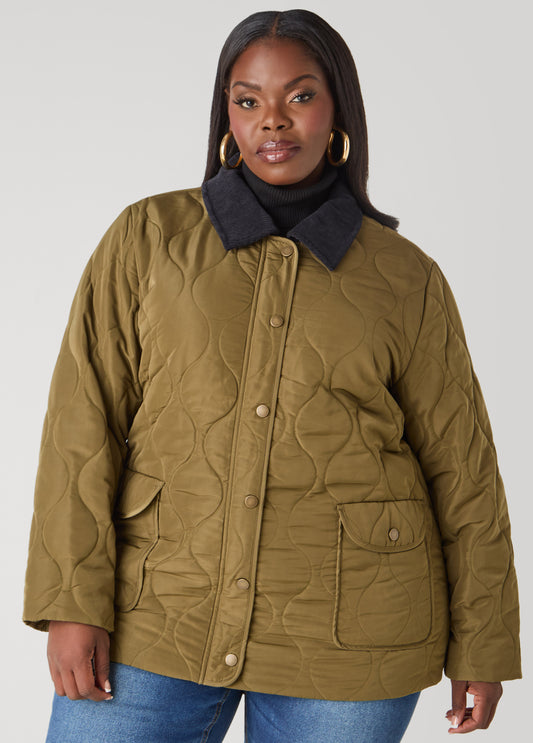 Plus Size Corduroy Paneled Barn Jacket