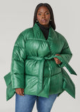 Plus Size Asymmetric Belted Puffer Jacket
