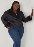 Plus Size Faux Mongolian Fur Moto Jacket