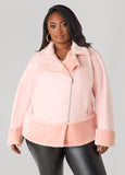 Plus Size Cuffed Faux Shearling Moto Jacket