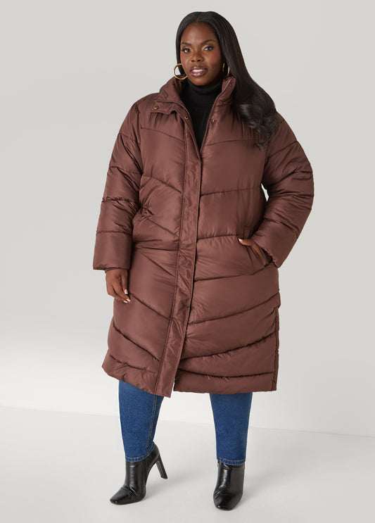 Plus Size Snap Split Quilted Puffer Coat