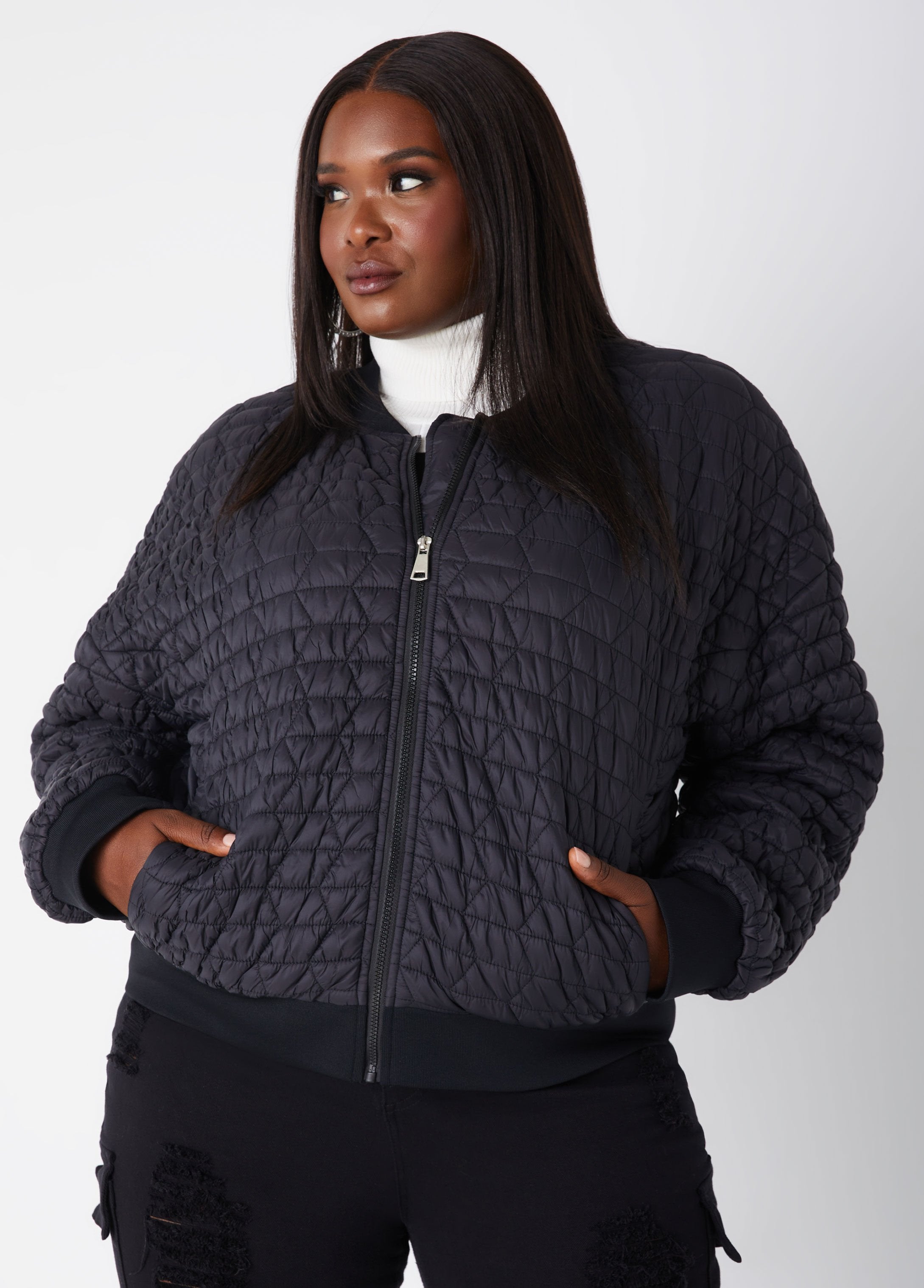 Plus Size Quilted Bomber Jacket Plus Size Fall Fashion