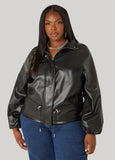 Funnel Neck Faux Leather Jacket
