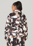 Belted Camo Print Satin Jacket