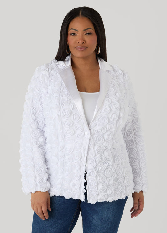 Satin Paneled Rosette Blazer