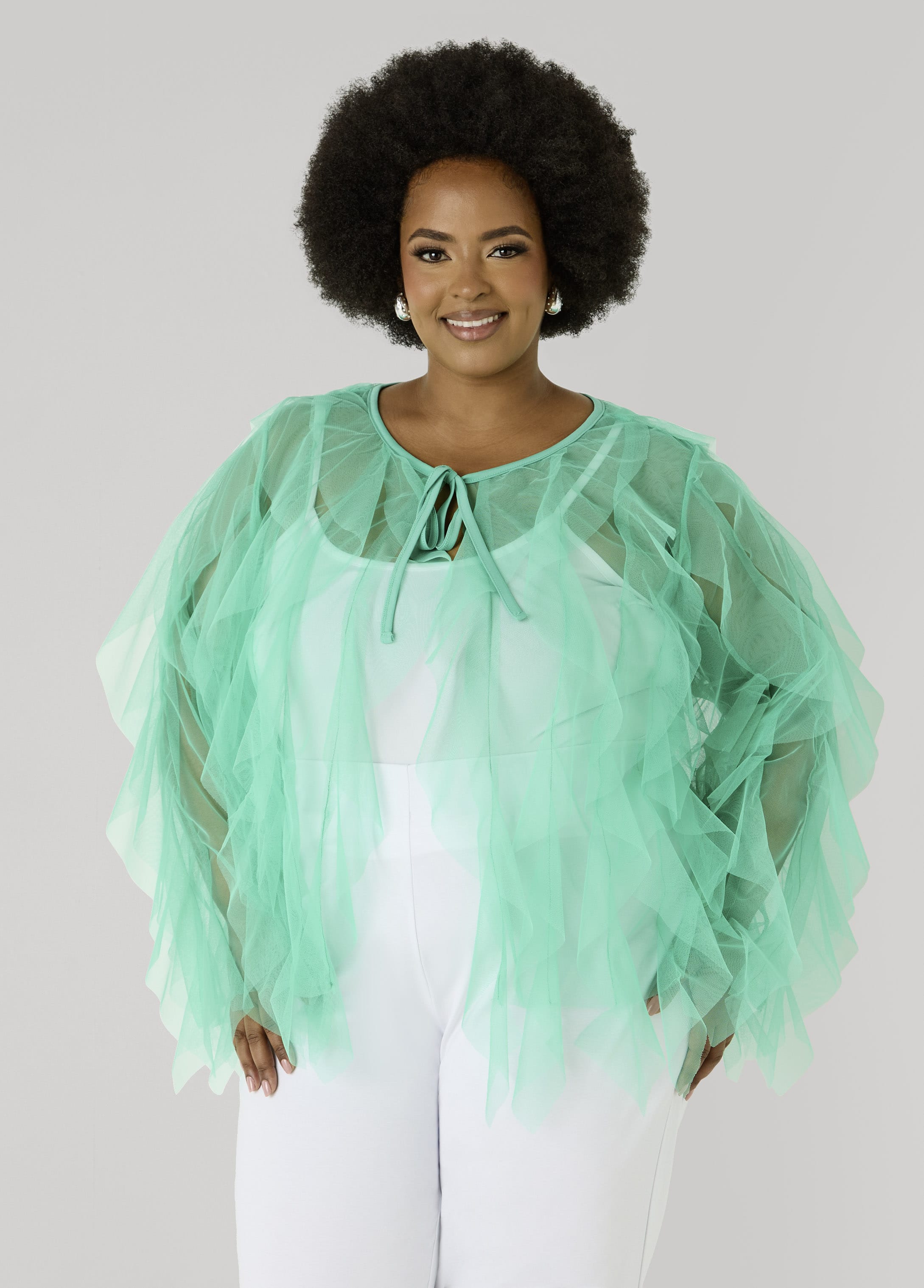 Ruffled Tulle Jacket – Ashley Stewart