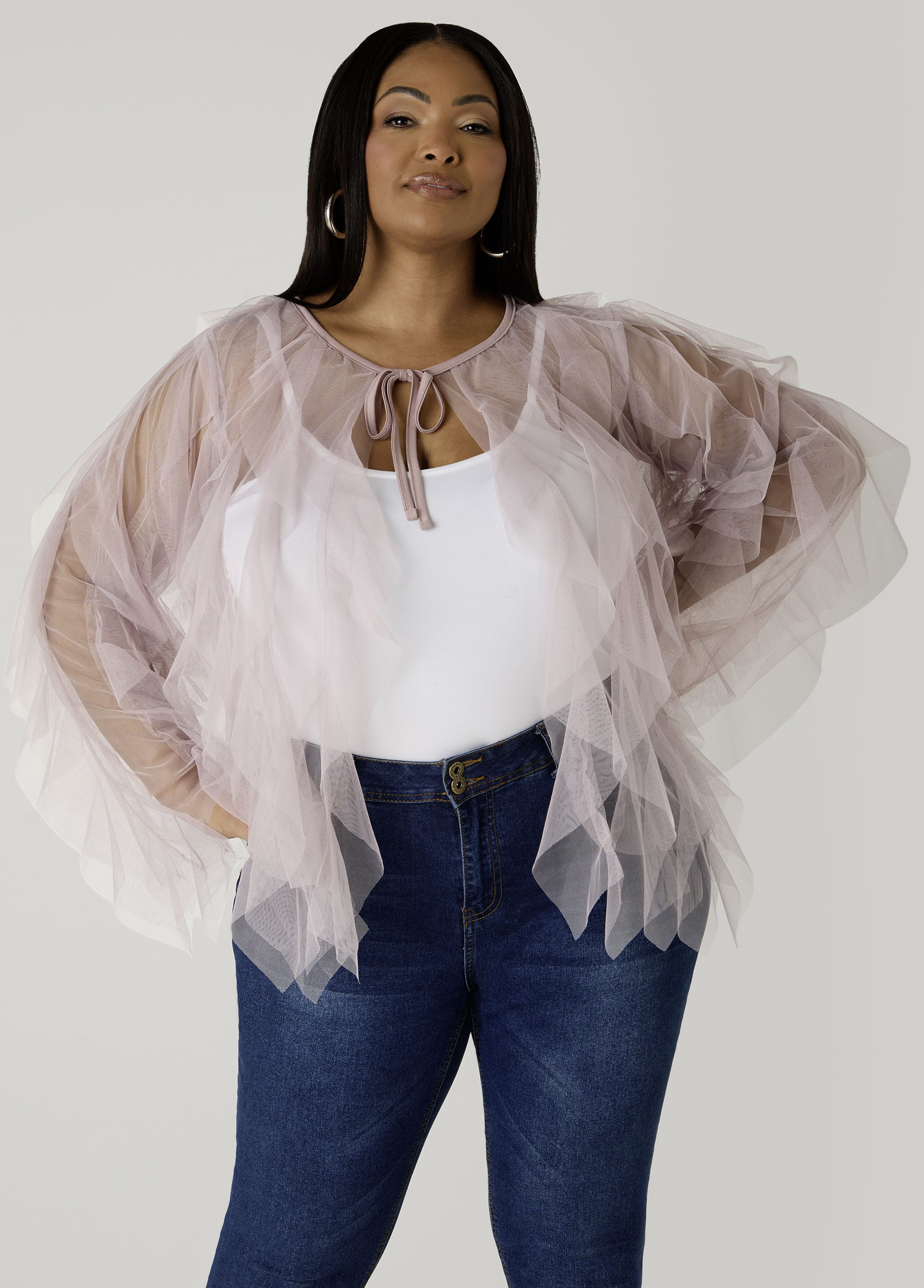 ANDRÉSD volume tulle jacket M グレー Ruffled Tulle Jacket – Ashley Stewart