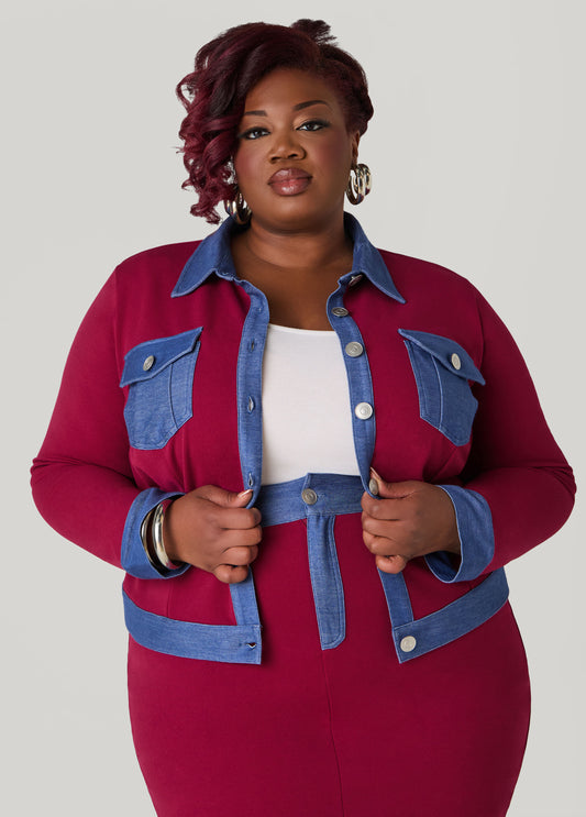 Plus Size Denim Panel Jacket