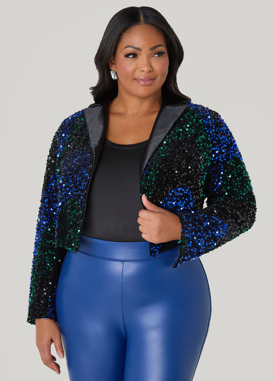 Plus Size Cropped Sequined Velvet Jacket